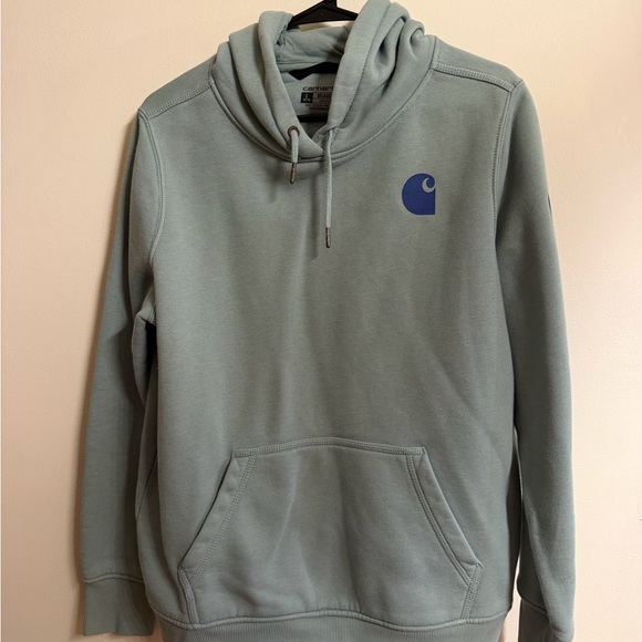 Carhartt Tops - Carhartt women’s green logo hooded sweatshirt size Large